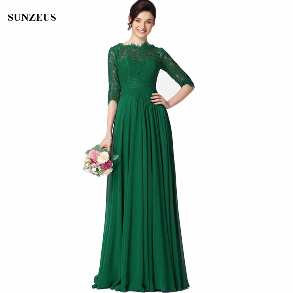 Elegante Groene Bruid Moeder Jurken Lange Chiffon Wedding Party Dress A-lijn Half Sleeve Lace Moeder Van Bruidegom Gown CM041 Elegante Groene Bruid Moeder Jurken Lange Chiffon Wedding Party Dress A-lijn Half Sleeve Lace Moeder Van Bruidegom Gown CM041
