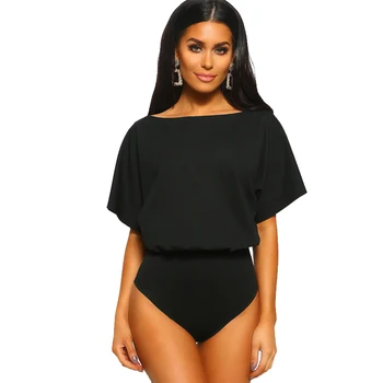 

2019 Sexy Black Bodysuit Women Fashion Batwing Sleeve Summer Jumpsuits Romper for Women 2019 Casual Loose Overalls body femme