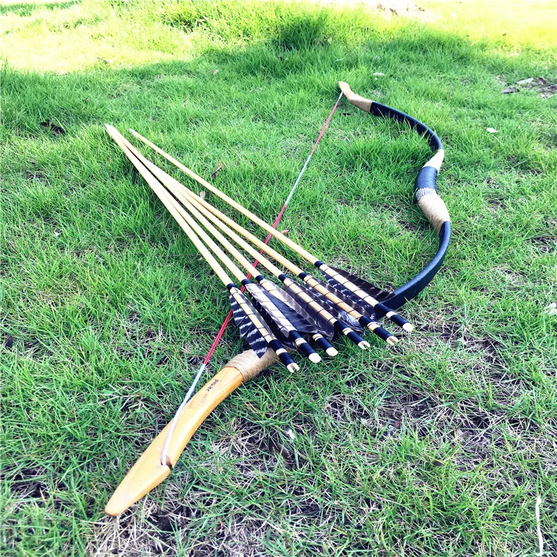 

New Chinese traditional handmade 20-60lbs black bow for archery +6 arrows