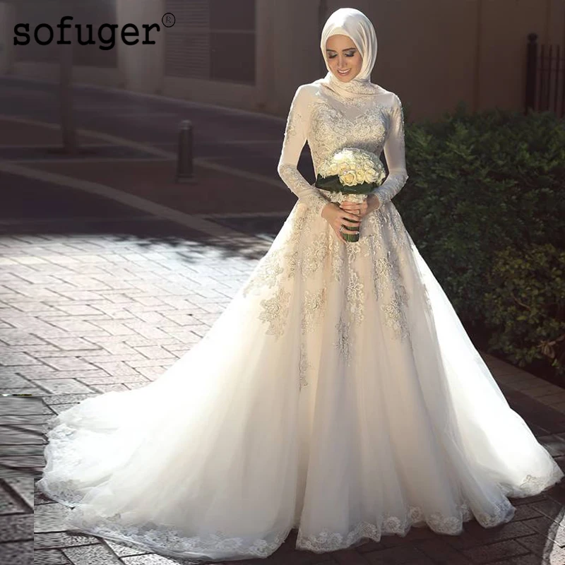 

Elegant Scoop Long Sleeves Wedding Dress Robe De Mariee Sofuge Boho Dubai Arabic Abiti Da Sposa Dubai
