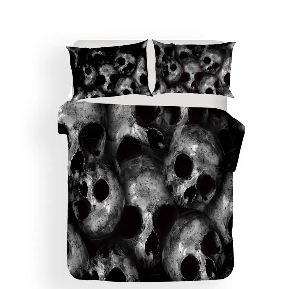 Luxury Black Bedding Sets Skull Bedspraed Kids Home Comforter Cover Full King Size Gothic Bedding 2/3 Piece for Teens Adult