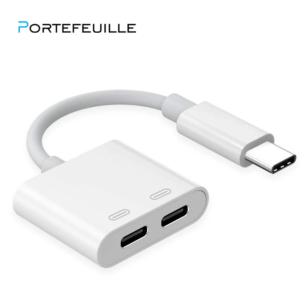 2 в 1 двойной тип c адаптер aux аудио usb Тип cargador для huawei p20 lite supercharge