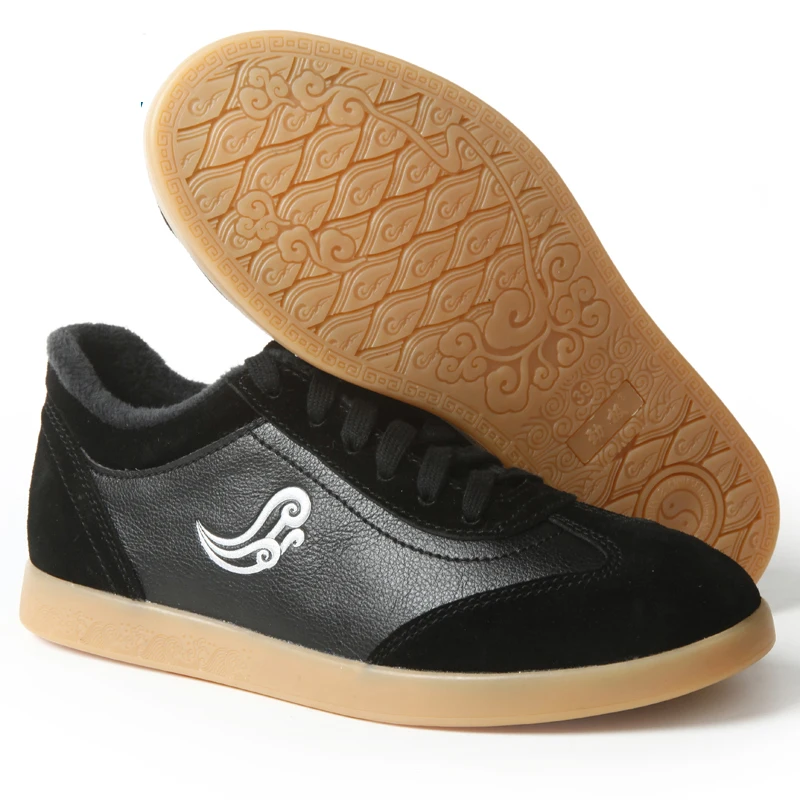 Хорошее качество тай-чи обуви, кожа практика утренняя зарядка Тай Цзи обуви, OX сухожилия нижней кунг-фу обуви - Цвет: black