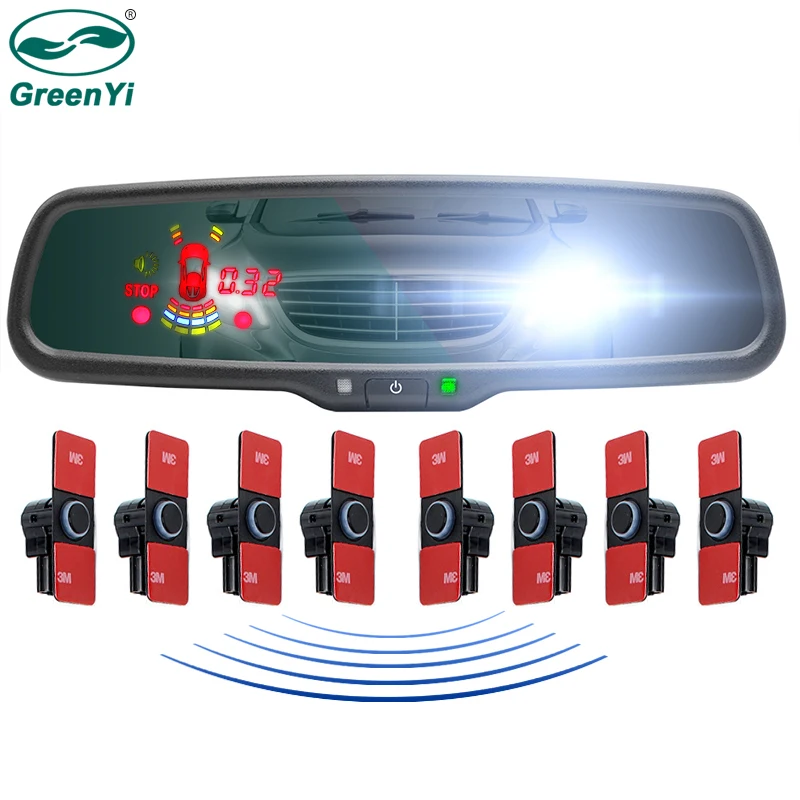 

GreenYi Parking Sensors with Mirror Auto Dimming Monitor with Car Auto Parktronic LED Parking Sensors 4/8 Radar Detector System