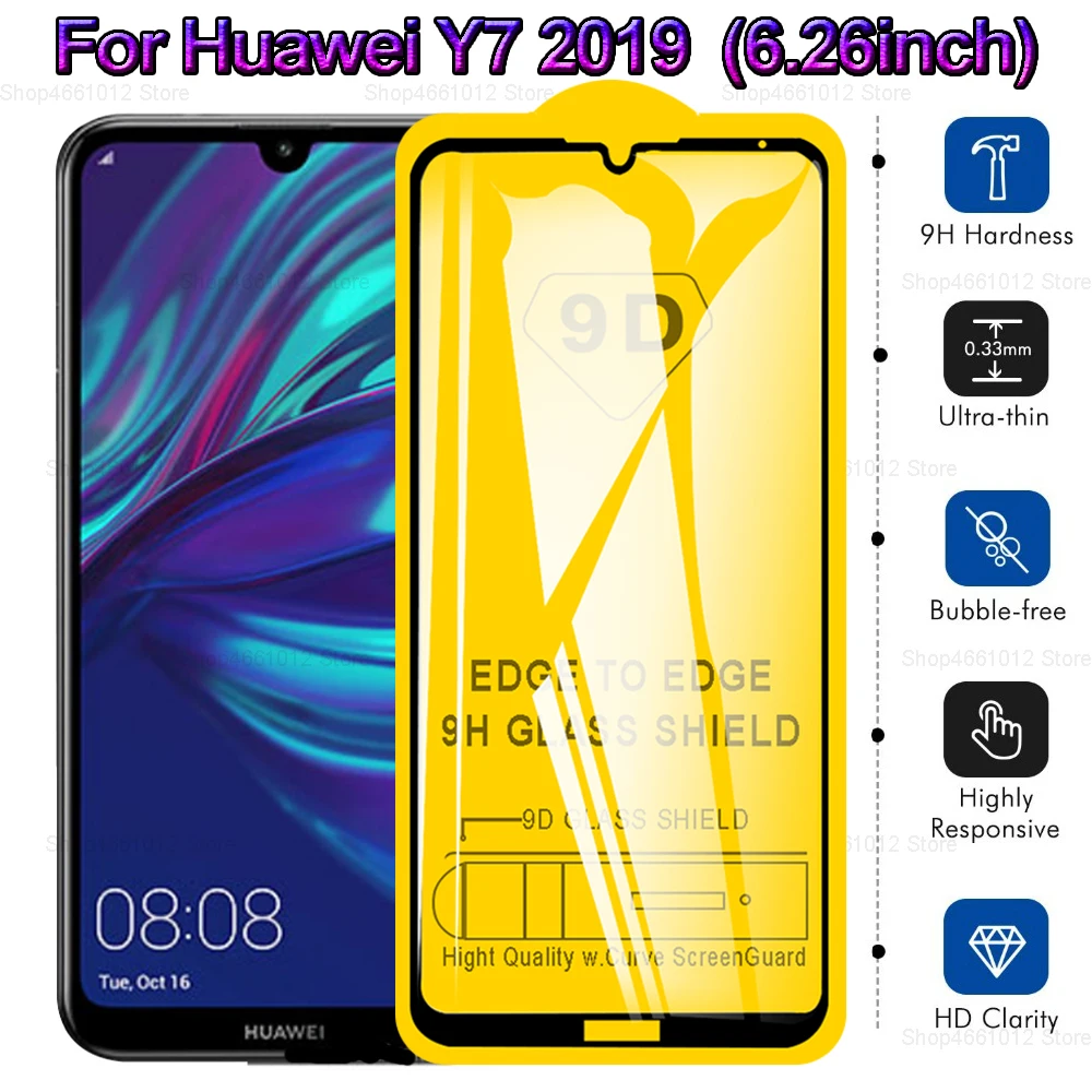 

Tempered Glass for Huawei Y7 2019 DUB-LX1 9D Full Glue Screen Protector Cover for Huawei Y7 Y 7 7Y Protective Safety Glas Film