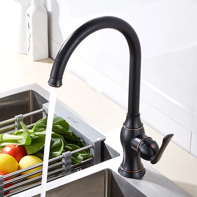 

Kitchen faucet black bronze hot and cold water rotating sink sitting vertical faucet sink rotating faucet