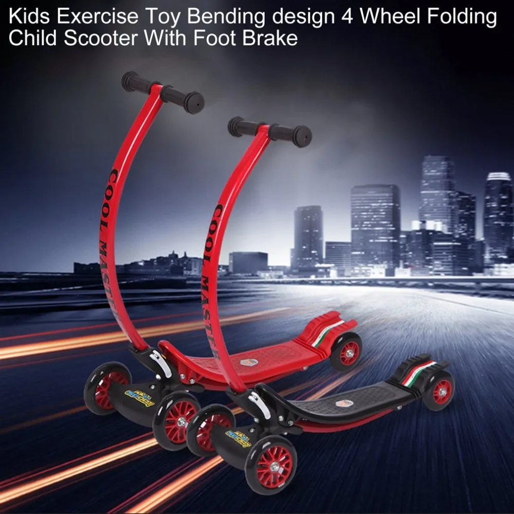 

Kids Exercise Toys Bending Design 4 Wheel Folding Scooter City Roller Skateboard Child Scooter Foldable With Rear Foot Brake New