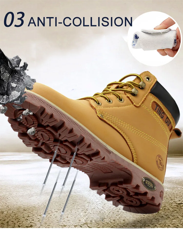 Мужские ботинки, противопрокольные рабочие ботинки, зимняя обувь, Мужская защитная обувь, желтые армейские ботильоны со стальным носком размера плюс