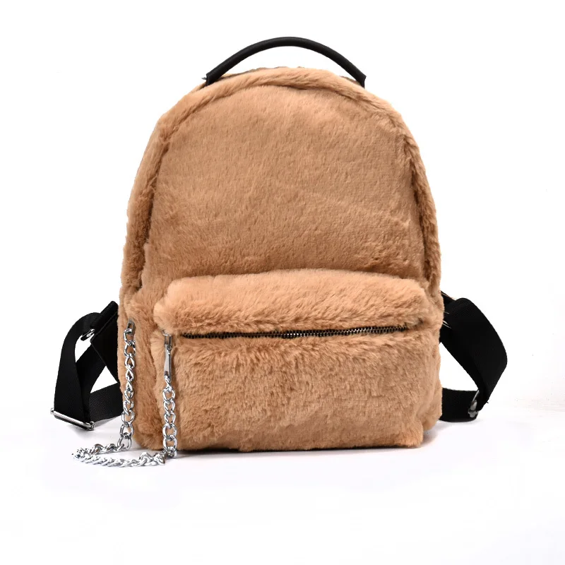 Женский рюкзак из искусственного меха, маленький красный рюкзак для путешествий, женский рюкзак на цепочке, высокое качество, женский рюкзак A2971 - Цвет: khaki