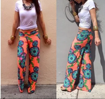 

AQ125 Summer Women Pants Casual Mid Waist Flare Wide Leg Long Pants Striped Trousers