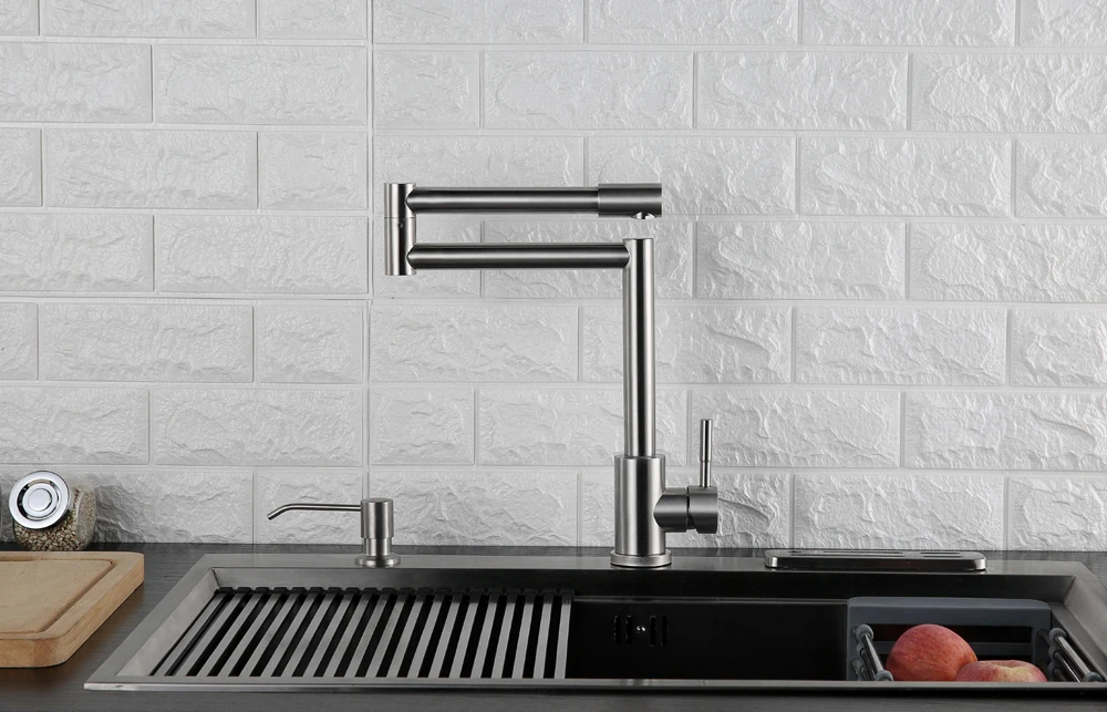 Folding Kitchen Faucet Stretchable Swing Arm Brushed  Single Hole Single Handle Deck Mounted Cold & Hot Kitchen Sink Faucet  (6)