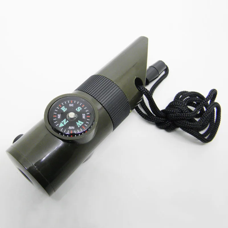 7в1 аварийный свисток компас многофункциональный инструмент Лупа фонарик контейнер для хранения термометр для кемпинга Пешие прогулки