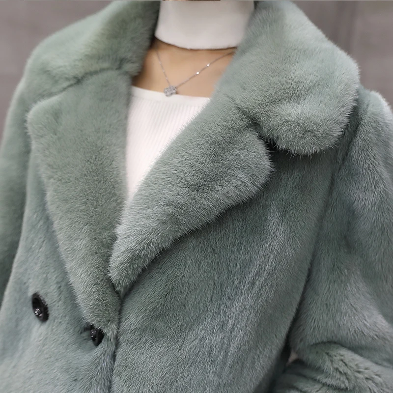 down 2019 Manches Lvchi De Vendu Causalité long Col Bouton X Femelle Menthe Élégant Fourrure Femmes À Vison Mince Manteaux Hiver Turn Longues Réel Ufq5qpx