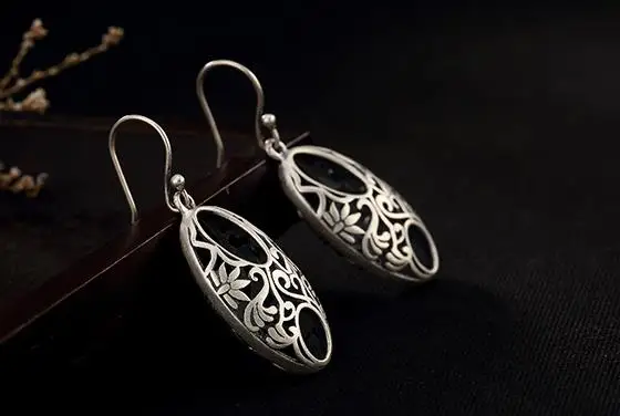 

Sterling S990 990 silver Drop Earrings Hollow out vintage trendy for woman earring 31*16MM