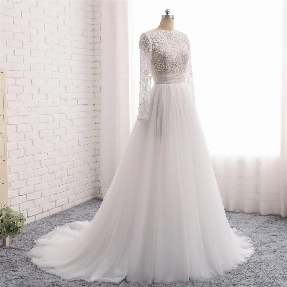 Vestidos de novia/Новые Модные свадебные платья 2018 с круглым вырезом и длинными рукавами