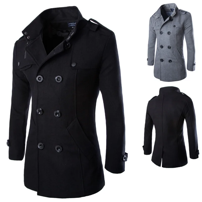 Мужская повседневная куртка, пальто, Новое поступление, зимний Тренч, двубортная верхняя одежда, 50% шерстяное пальто, Двухрядное пальто на пуговицах