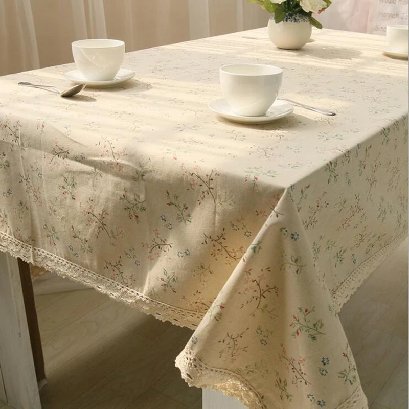 Linen Table Cloth Lace Flowers Embroiderded Table Cover Square Rustic