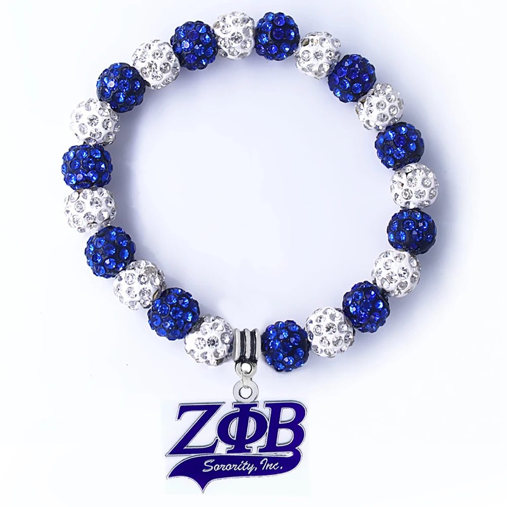 

New fashion color shampala beads ZETA PHI BETA pigeon pendant bracelet greek letter society sorority jewelry bangle