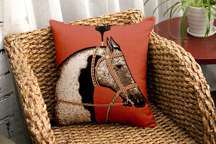 Животные и рисунком лошади Подушка без наполнителя пользовательские хлопок, лен, декоративный подушками диван стул подушки для домашнего декора 45*45