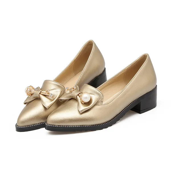 PQECFS/Большие размеры 31-45; высококачественные демисезонные модные женские туфли-оксфорды с бантиком-бабочкой; 4 цвета - Цвет: gold