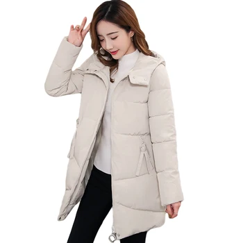 

New 2019 Winter Hooded Jacket Women Medium-long Thick Warm Overcoat Slim Casual Fashion Down Cotton Outwear Coats S-3XL D577