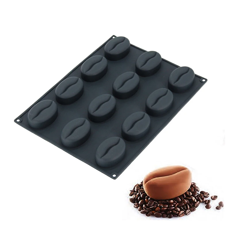 Buy 12 Holes Silicone Coffee Beans Cake Baking 3D Mold For Pudding Mousse