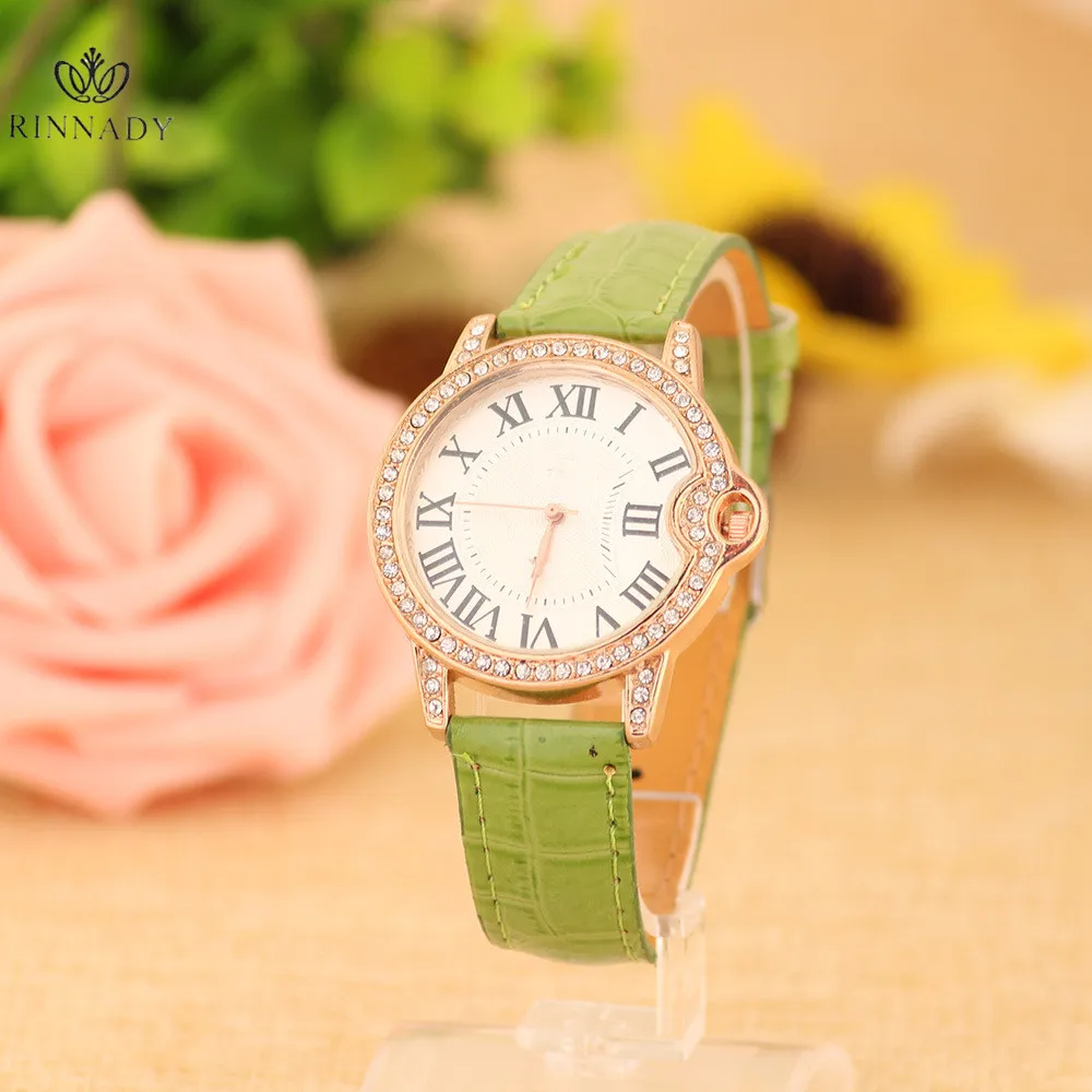 

RINNADY Fashion Luxury Brand Watch Women Leather Quartz Ladies Watches Hour montre femme relogio feminino Crystal Dress Watch