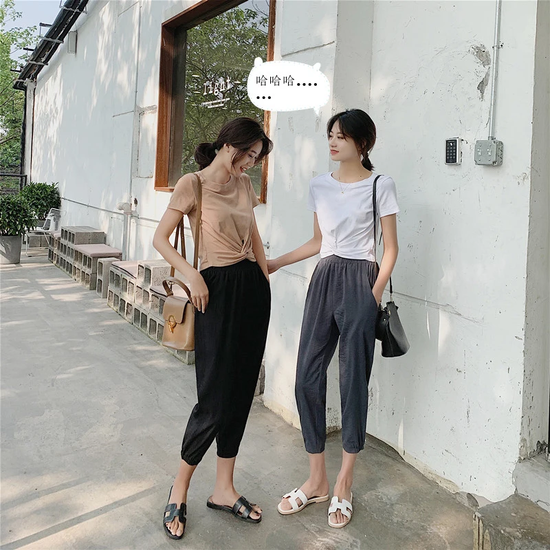 2019 Summer New Women Ankle-length Pants Female Korean Elastic Waist Harem Pants Woman Casual Loose Trousers 2019 Summer New Women Ankle-length Pants Female Korean Elastic Waist Harem Pants Woman Casual Loose Trousers