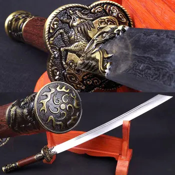 

Chinese KungFu broadsword Qing Dynasty Kangxi Saber Kylin Battle Dao Sword Damascus Folded Steel Blade Sharp knives