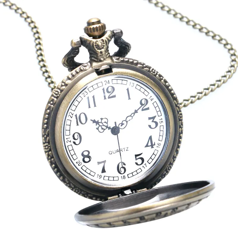 Карманные часы Fob, антикварные бронзовые дизайнерские кварцевые карманные часы с цепочкой и драконом, Прямая, reloj