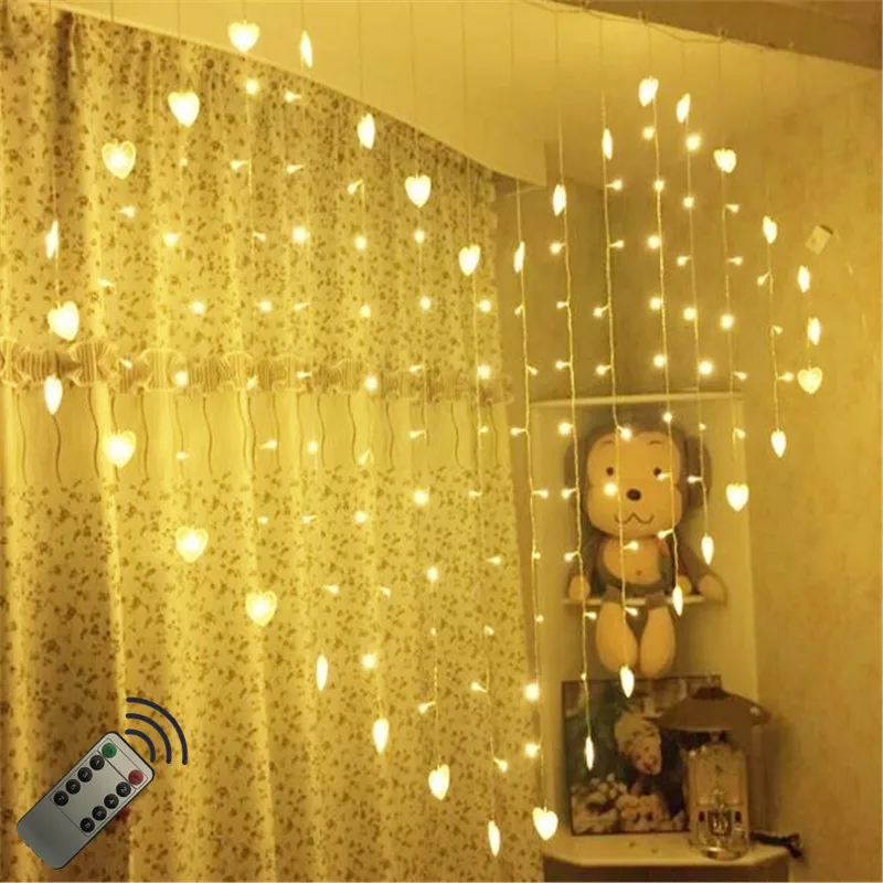 

Remote Love Heart-shaped LED fairy string curtain Light 2M*1.5M 124Led Valentine Xmas Wedding party window Bedroom garland decor