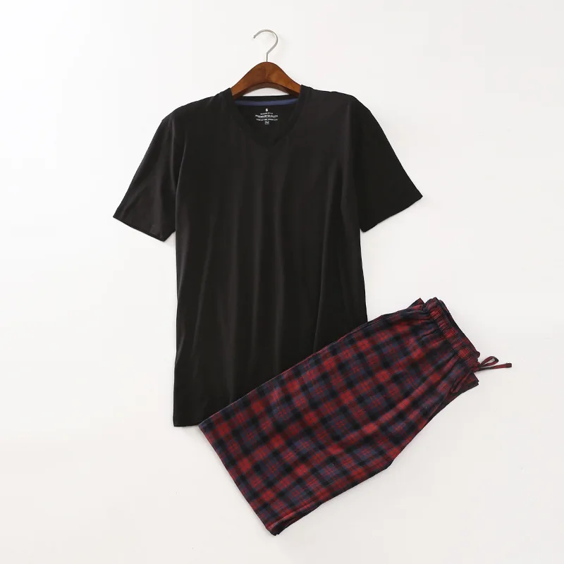 Простые мужские пижамы из хлопка, мужские осенние брюки с коротким рукавом, Пижамный костюм, мужские пижамы большого размера, пижамы с буквенным принтом - Цвет: Черный