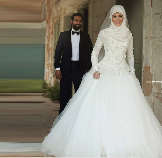 Ic Wedding Dress Traditional Arabic Dresses White High Ic Wedding Dress Traditional Arabic Dresses White High Neck Long Sleeve Robe Dubai