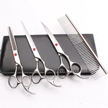 

4Pcs Suit 7'' 19.5cm JP Comb + Cutting Shears + Thinning +Down Curved Shears Professional Pets Flur Clipping Scissors Set C3003