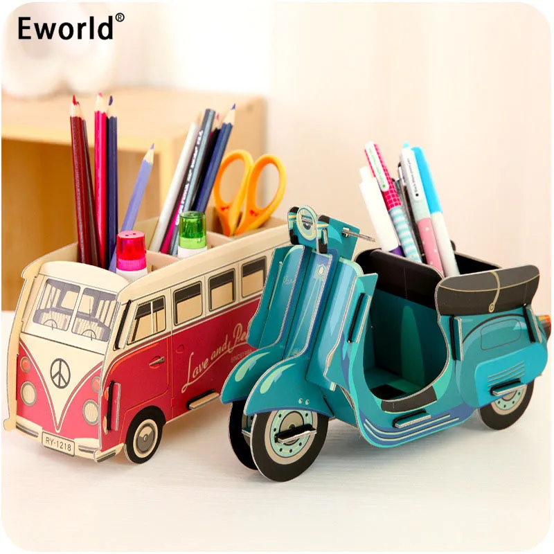 Eworld креативный DIY картонный Настольный держатель для ручек замок автобус пианино