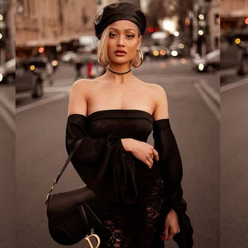 

New Arrival Black Sexy Women Fashion 2019 Backless Solid Hollow Out Elegant Off The Shoulder Dress Club Vestidos Wholesale
