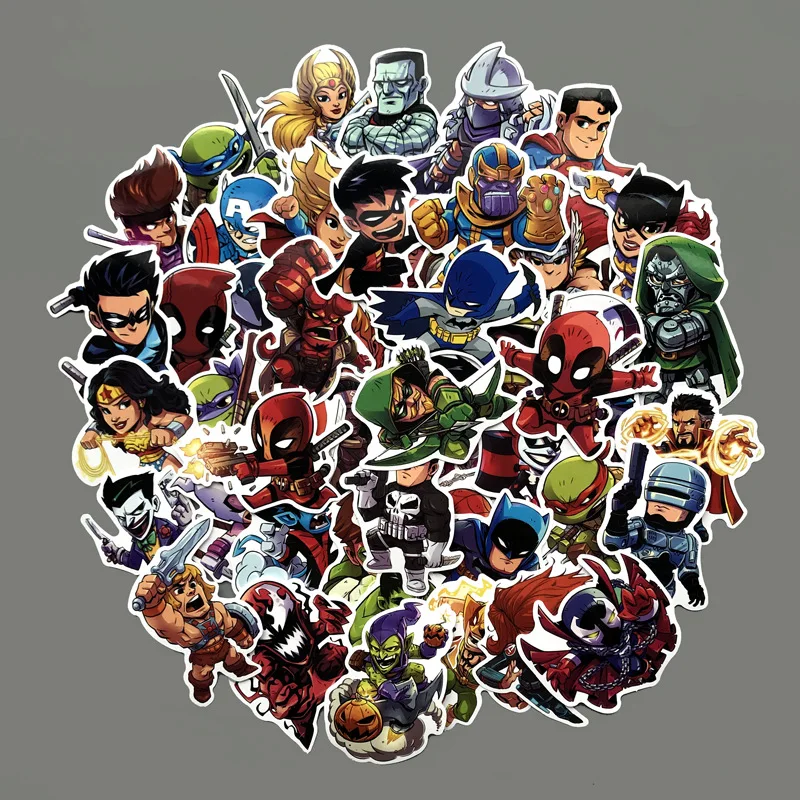 50Pcs Marvel The Avengers Cartoon Sticker Waterproof For Laptop Moto Skateboard Luggage Guitar Furnitur Decal Toy Stickers bomb