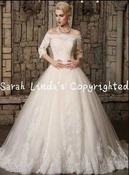 

New design ball gown off the shoulder lace wedding dress appliques modest lace up puffy wedding gowns best selling