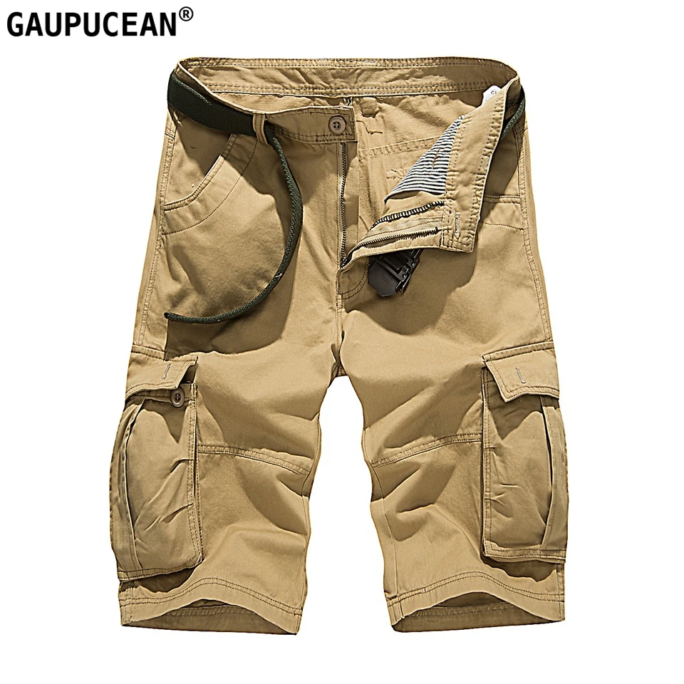 Мужские шорты-карго хлопок карманы в стиле милитари прямое длины до колена на молнии мужской зеленый черный хаки Повседневное мужские короткие штаны