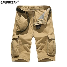 Мужские шорты-карго хлопок карманы в стиле милитари прямое длины до колена на молнии мужской зеленый черный хаки Повседневное мужские короткие штаны