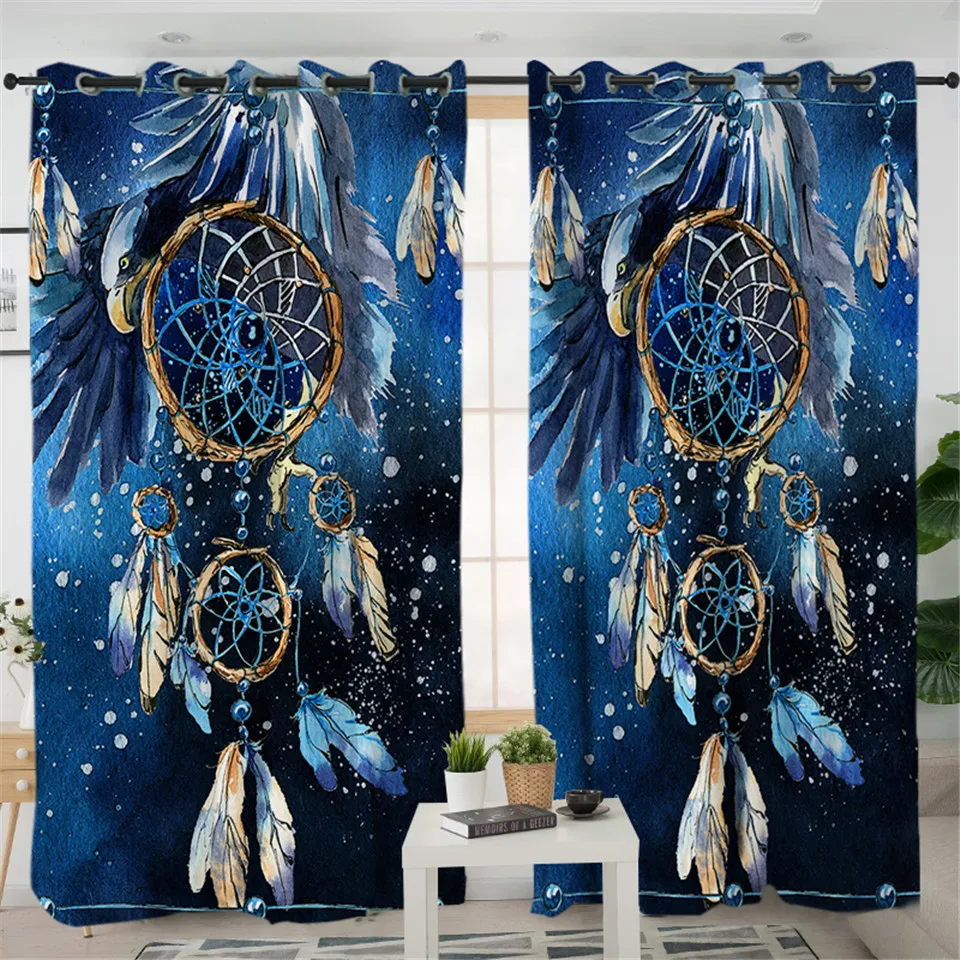 Постельные принадлежности Outlet Dreamcatcher Boho занавеска для гостиной s Перья Синий Galaxy занавеска для спальни Белоголовый Орел Оконные Занавески