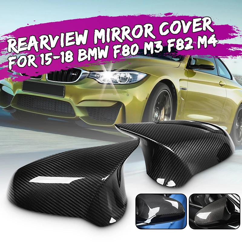 

2x Real Carbon Fiber Car Door Rear View Mirror Cover Wing Rearview Mirror Caps Direct Replace For BMW F80 M3 F82 M4 2015-2018