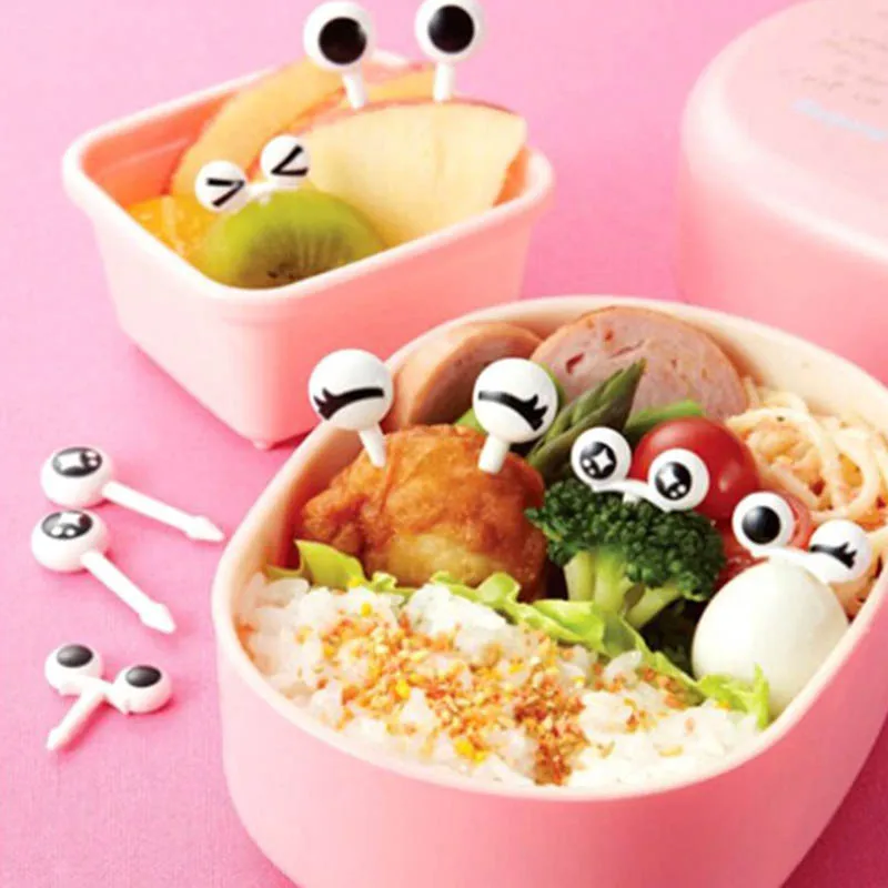 

10pcs/Set Cute Eye Fruit Fork Salad Fork Reusable Plastic Kids Bento Box Decorative Sticks Lovely Snack Cake Kitchen Supplies