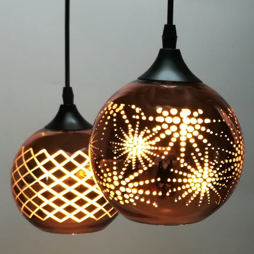 Classic LED lamp vintage pendant light 15cm hollow out flower Glass