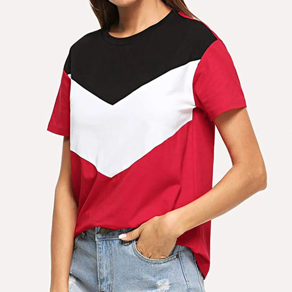

Women's Color Block T Short Sleeve Casual Tee Shirts Tunic Tops Fashion t shirt women chemise femme poleras de mujer moda 2019