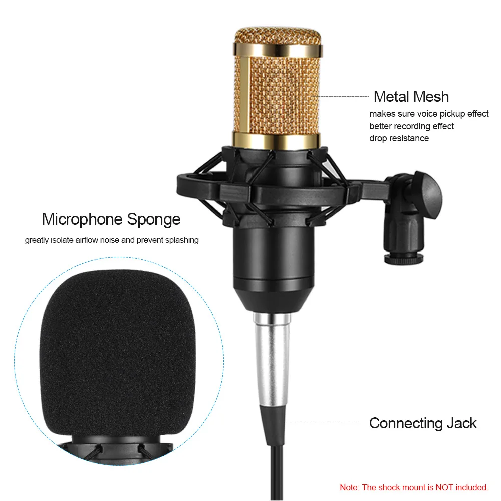 

BM800 Studio Microphone Condenser Sound Professional Recording Device Live Broadcasting Wired Microphone with Sponge Protector