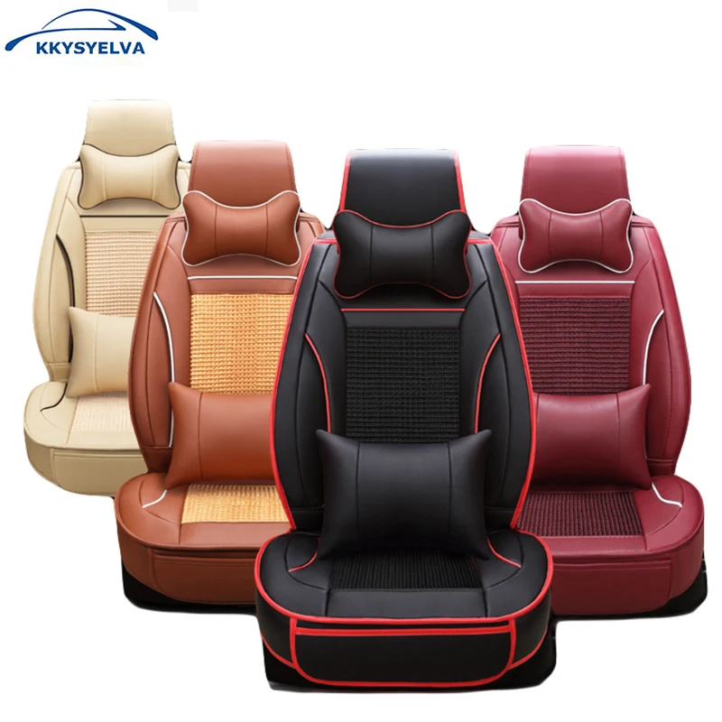 

KKYSYELVA Leather car seat cover For Toyota Volkswagen Suzuki Kia Mazda Mitsubishi Subaru Honda Audi Nissan Hyundai accessories