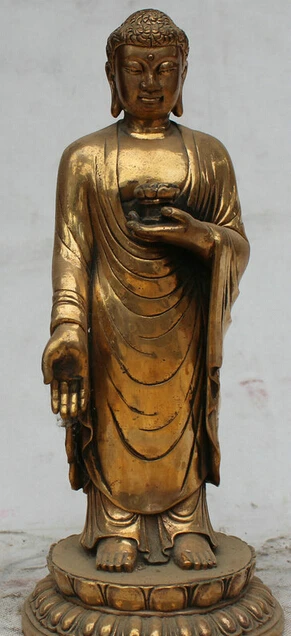 

JP S0524 12" Tibet Buddhism Brass Stand Shakyamuni Amitabha Buddha Lotus Flower Statue