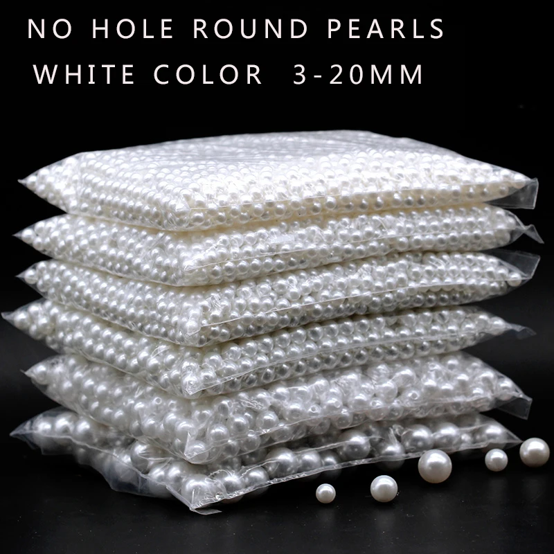 

NEW DIY 3-20mm Acrylic No Hole Round white Pearl Loose charms Beads Jewelry Making crafts Rose Brush container Decorations