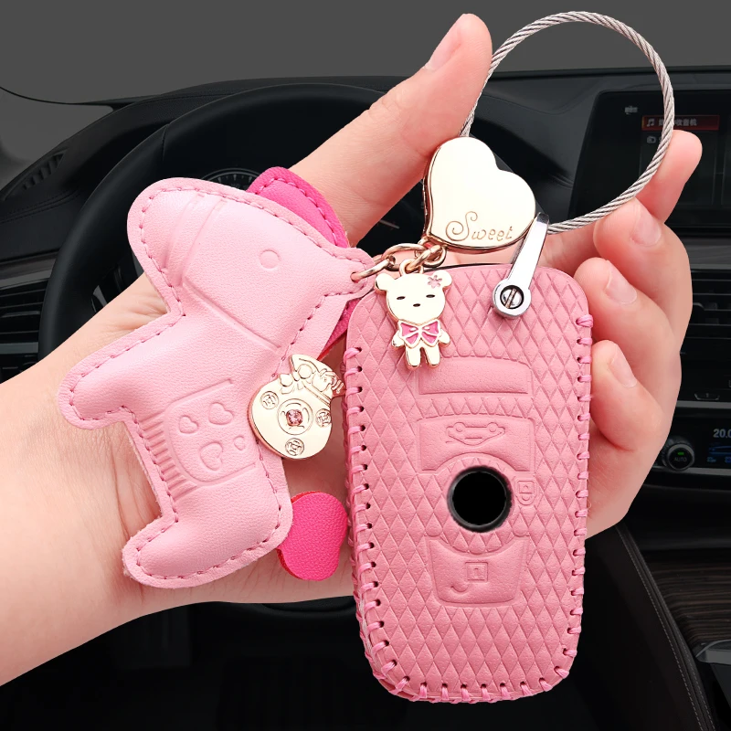 

Leather woman key case for car BMW 520 525 f30 f10 F18 118i 320i 1 3 5 7 Series X3 X4 M3 M4 M5 hand-made Key chain